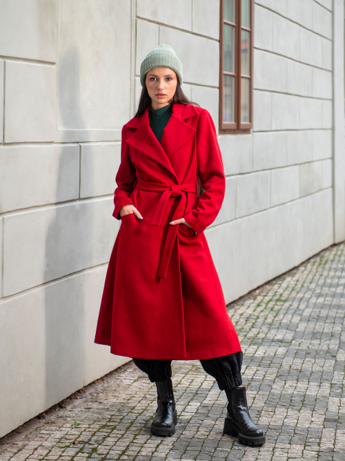 Kabát červený s kašmírem